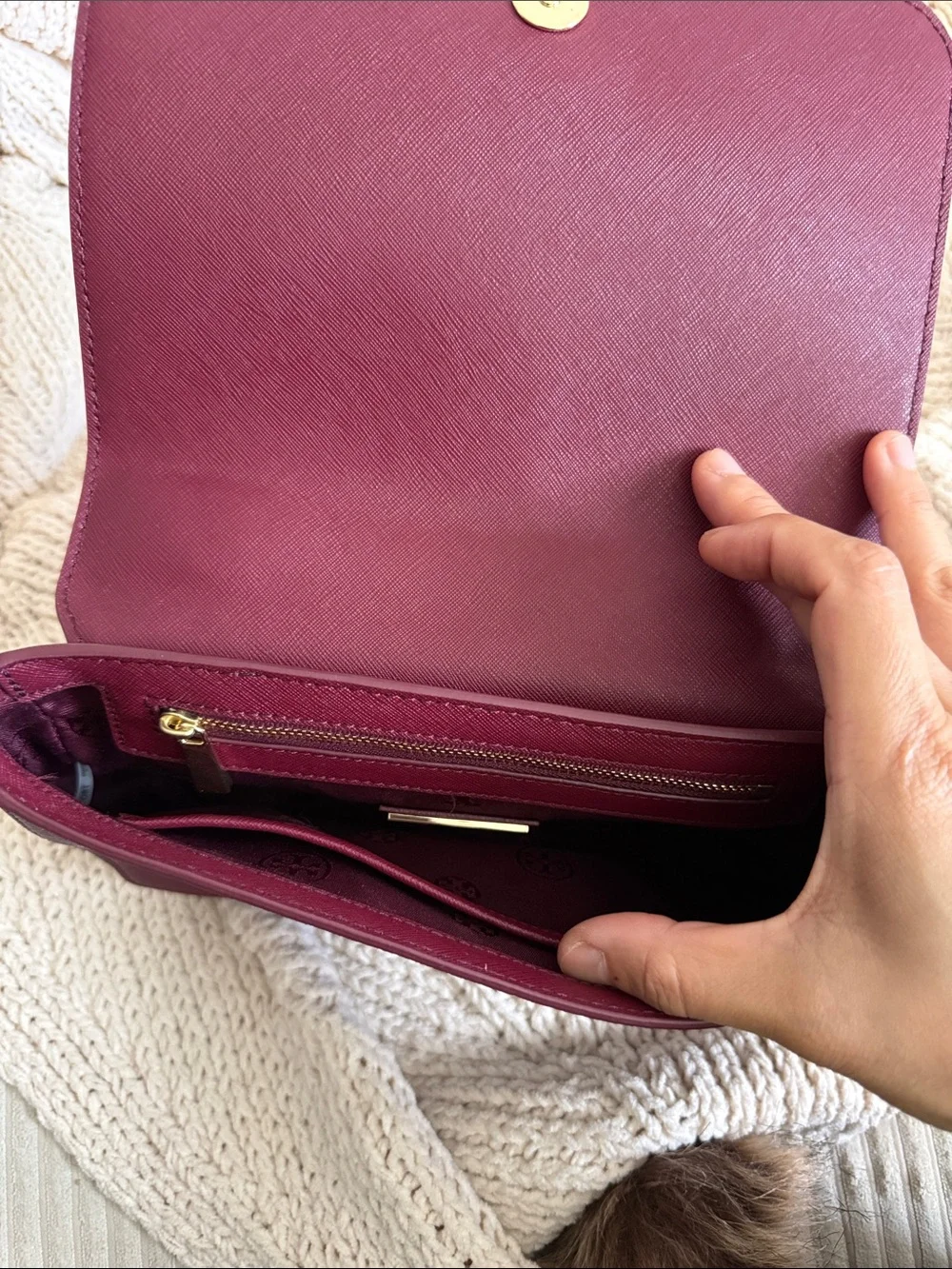 Tory Burch Burgundy Leather Chain Crossbody Bag